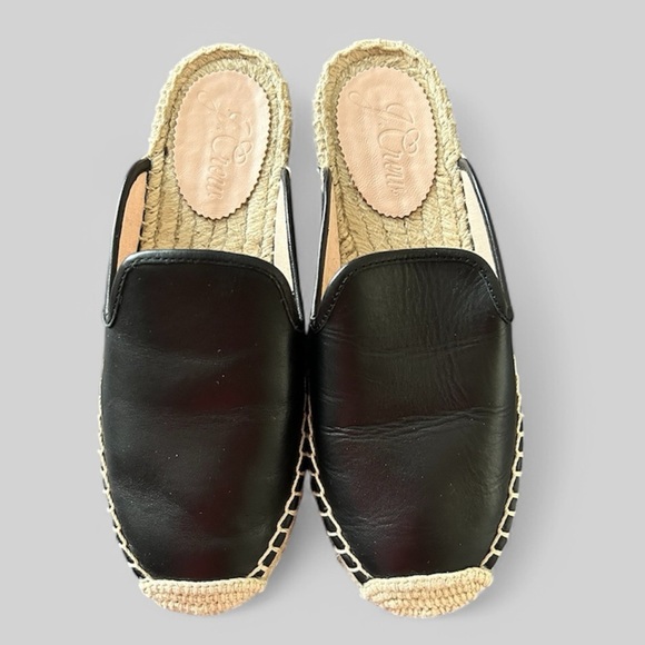 J. Crew Leather Espadrille Mules Women Size 6 Black Beige Slip Ons - Picture 1 of 3